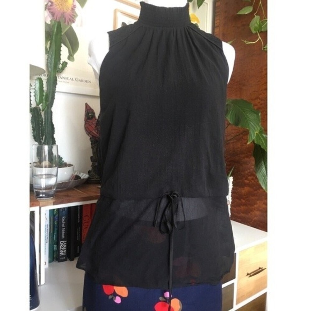 ADRIA Moss Black Sleeveless High Neck Lace Top Blouse Size XS